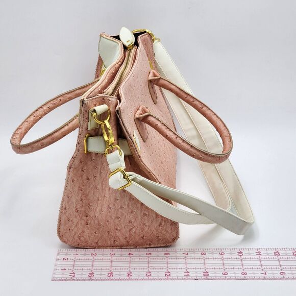 Nillie Pink Embossed Faux Leather Lock Satchel Tote Bag - Picture 13 of 13